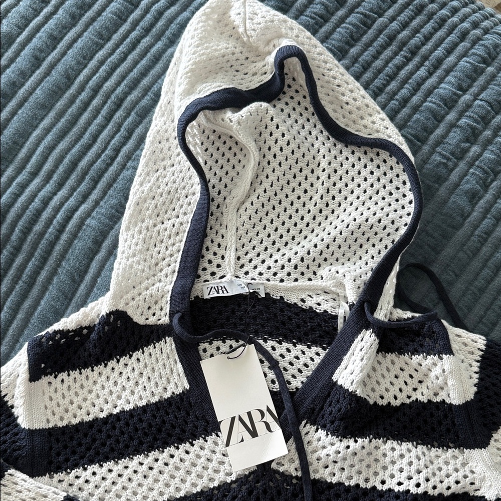 Zara Monochrome Striped Knit Hoodie - Picture 2 of 2